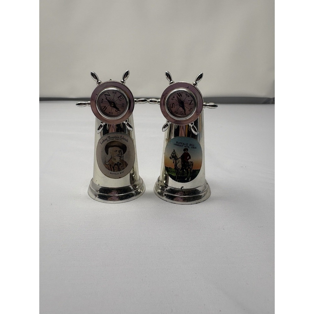Vintage Souvenir Salt & Pepper Shakers Compass Ship Wheel Lookout Mtn Colorado